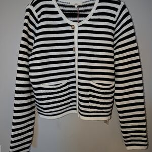 Entro Black and White Striped Knit Cardigan NWT